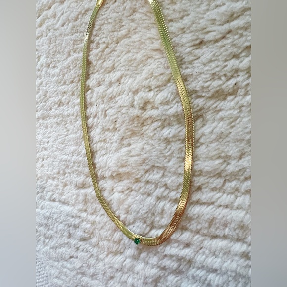 Snake Herringbone Green Gold Chain Emerald Birthstone Gem Choker Necklace Cuban - Picture 4 of 7